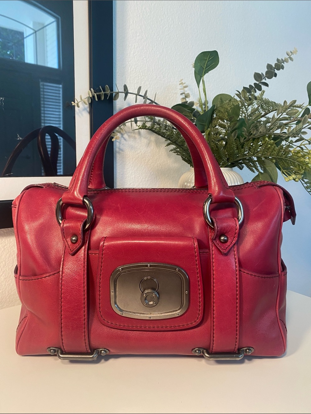 Vintage CELINE Turn Lock Leather Boston Satchel